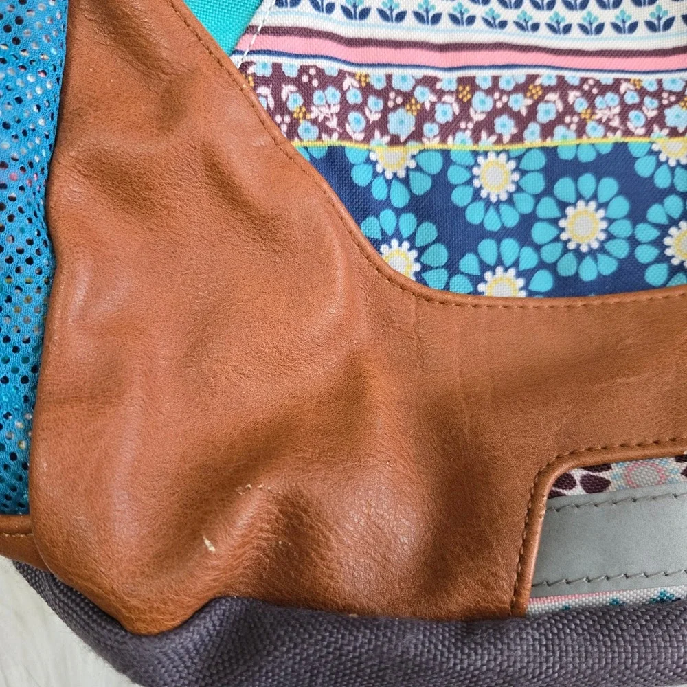 Garnet Hill Kids Floral Boho Backpack Blue Pink Monogram School Bag 17in